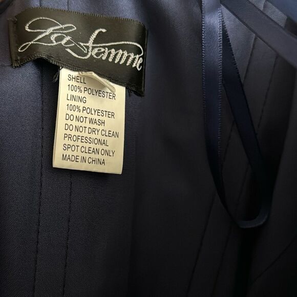 La Femme Womens Size 8 Navy Strapless Slit Satin Ballgown - Picture 12 of 12